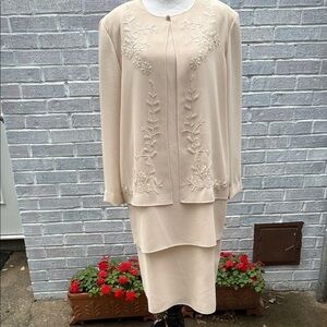 Vintage Studio I Ivory Beaded, tiered midi dress 14